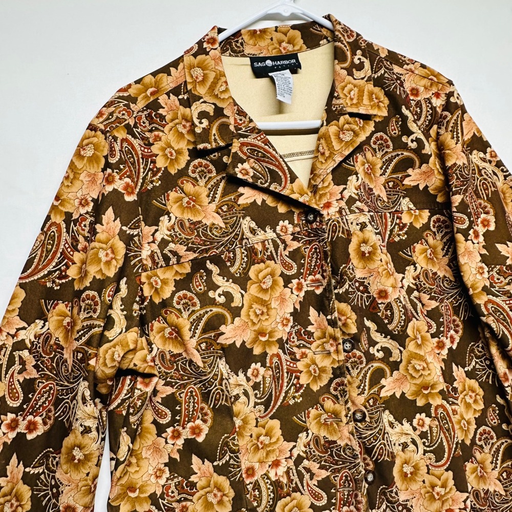 Sag Harbor Floral Fall Colors Paisley Print Long Sleeve Jacket Top Size 16P L - Picture 2 of 7